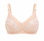 Nude Half Net Lace Bra | Floral Mesh Panel Non-Wired Comfort Bra with Bow Detail