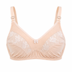 Nude Half Net Lace Bra | Floral Mesh Panel Non-Wired Comfort Bra with Bow Detail