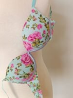 Mint Floral Push-Up Bra | Padded Underwire Bra with Rose Print – Contour T-Shirt Bra - Image 6