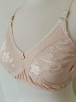 Nude Half Net Lace Bra | Floral Mesh Panel Non-Wired Comfort Bra with Bow Detail - Image 13