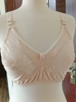 Nude Half Net Lace Bra | Floral Mesh Panel Non-Wired Comfort Bra with Bow Detail - Image 6
