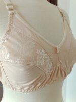 Nude Half Net Lace Bra | Floral Mesh Panel Non-Wired Comfort Bra with Bow Detail - Image 4