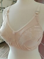 Nude Half Net Lace Bra | Floral Mesh Panel Non-Wired Comfort Bra with Bow Detail - Image 2