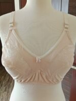 Nude Half Net Lace Bra | Floral Mesh Panel Non-Wired Comfort Bra with Bow Detail - Image 3