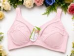Pink Cotton Bra for Women Non Wired Full Coverage Wireless Bra Mesh Panel Design - Image 4