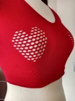 Women's Sports Bra | Wireless Padded Heart Cutout Mesh Racerback - Image 5