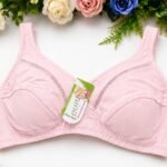 Pink Cotton Bra for Women Non Wired Full Coverage Wireless Bra Mesh Panel Design